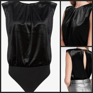 NEW! EXPRESS Velvet Strong Shoulder Pads Sleeveless Velvet Thong Bodysuit XL.